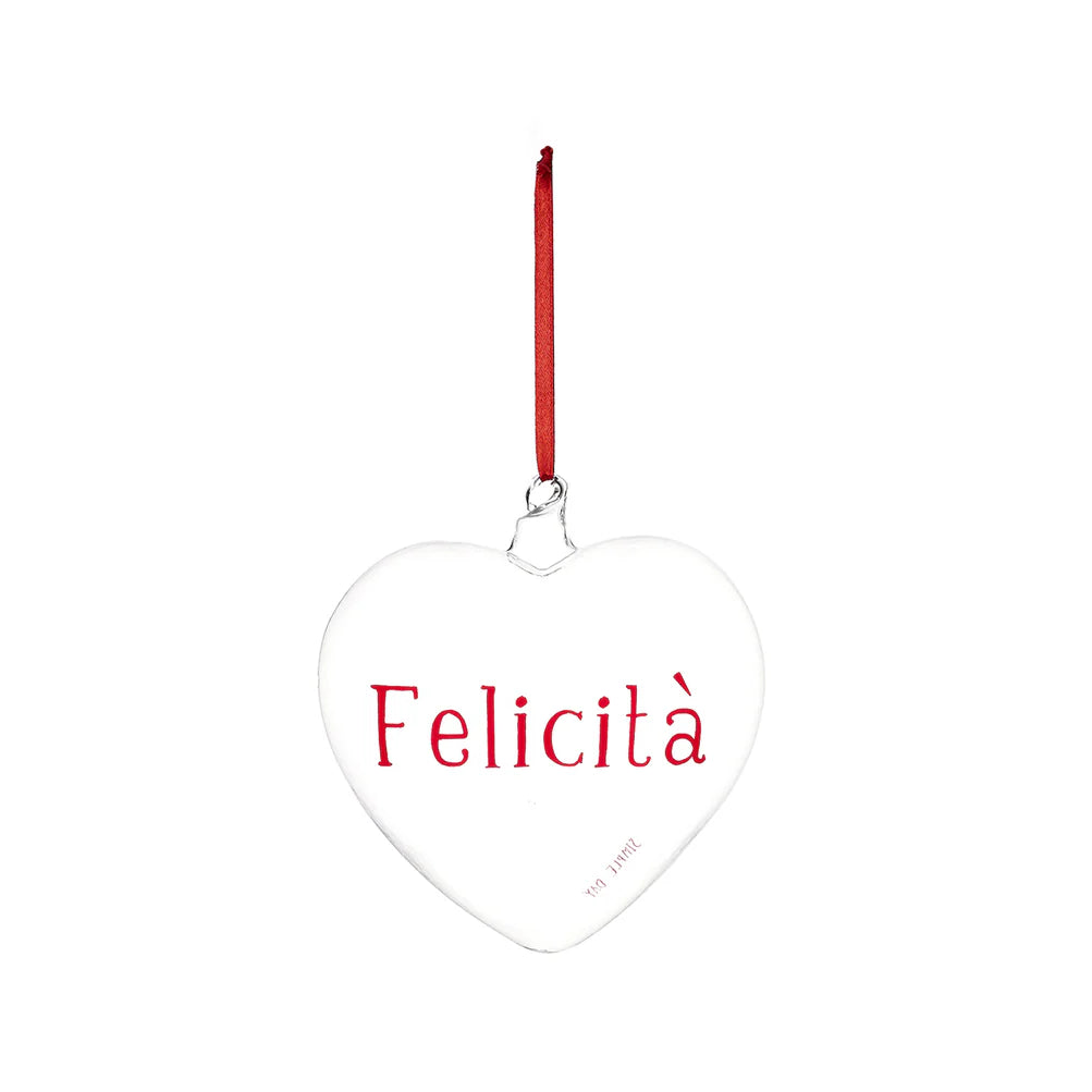 Pallina cuore in vetro borosilicato "Felicità" 15 cm