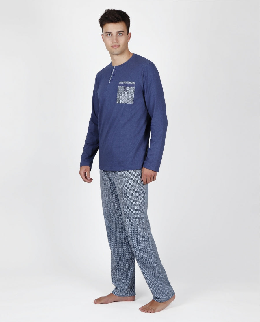 Pigiama da uomo a maniche lunghe ADMAS CLASSIC Mercury BLU