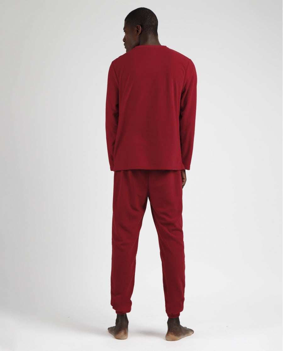 MR WONDERFUL Pigiama caldo da uomo in micropile con renna a maniche lunghe ROSSO