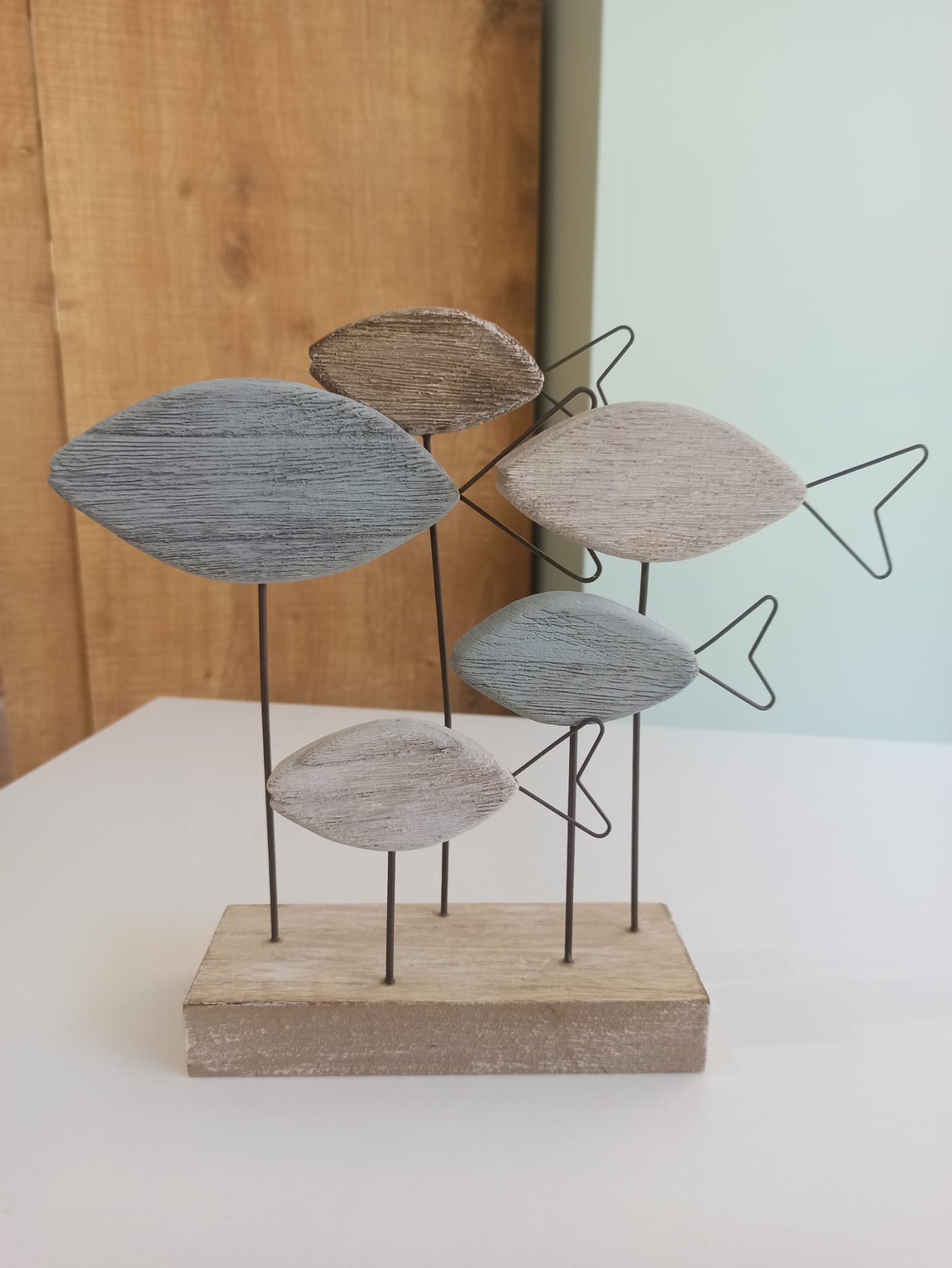 Decorazione Pesci legno e metallo