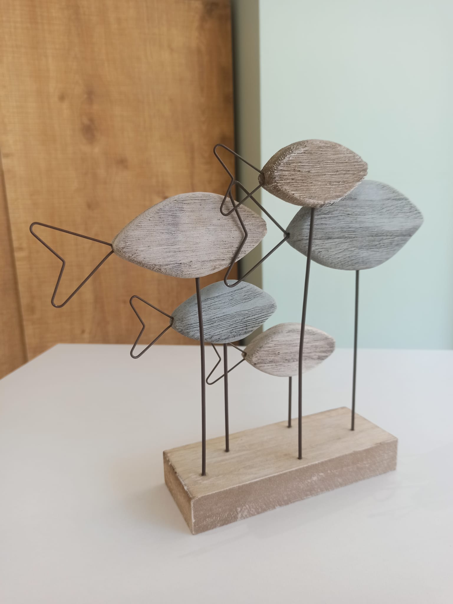 Decorazione Pesci legno e metallo