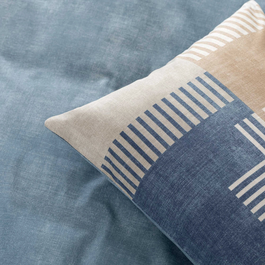 Parure copripiumino in cotone fantasia geometrica patchwork PARKER blu