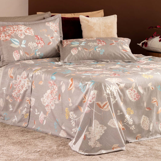 Completo Lenzuolo Copriletto percalle IKEBANA TORTORA