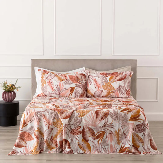 COMPLETO LENZUOLO COPRILETTO PERCALLE ARJOLA TERRACOTTA