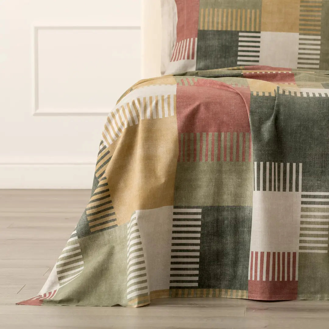 Completo letto in cotone fantasia geometrica patchwork PARKER verde