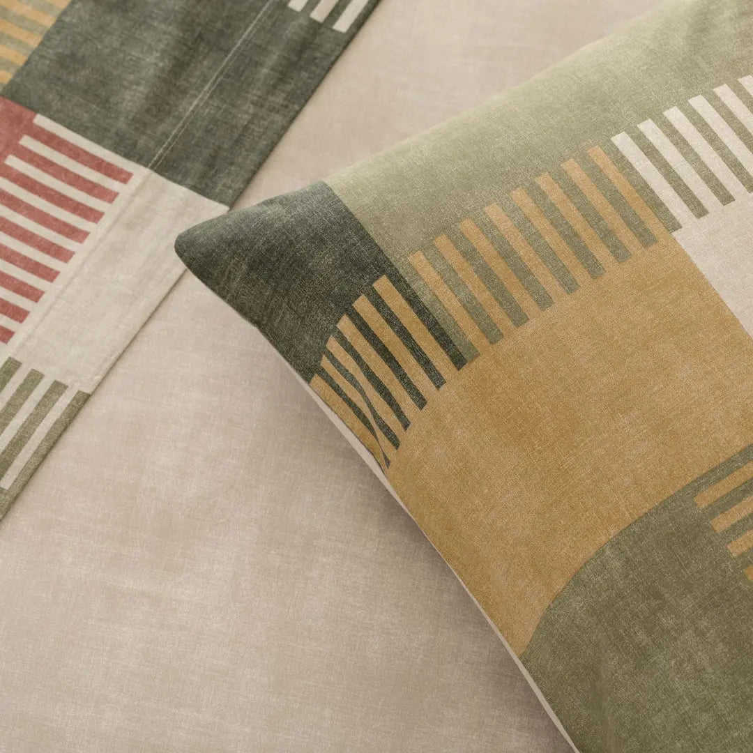 Completo letto in cotone fantasia geometrica patchwork PARKER verde