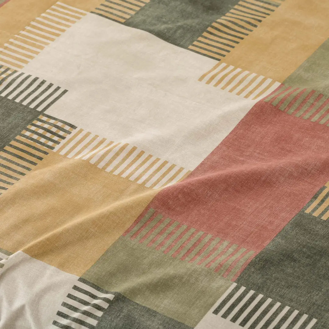 Completo letto in cotone fantasia geometrica patchwork PARKER verde