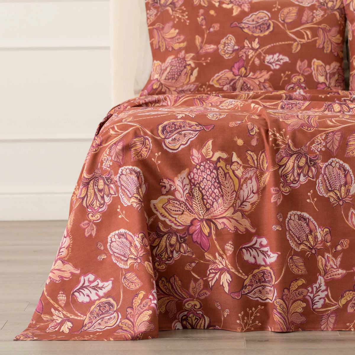 Completo letto 100% cotone fantasia ramage EMBER ruggine