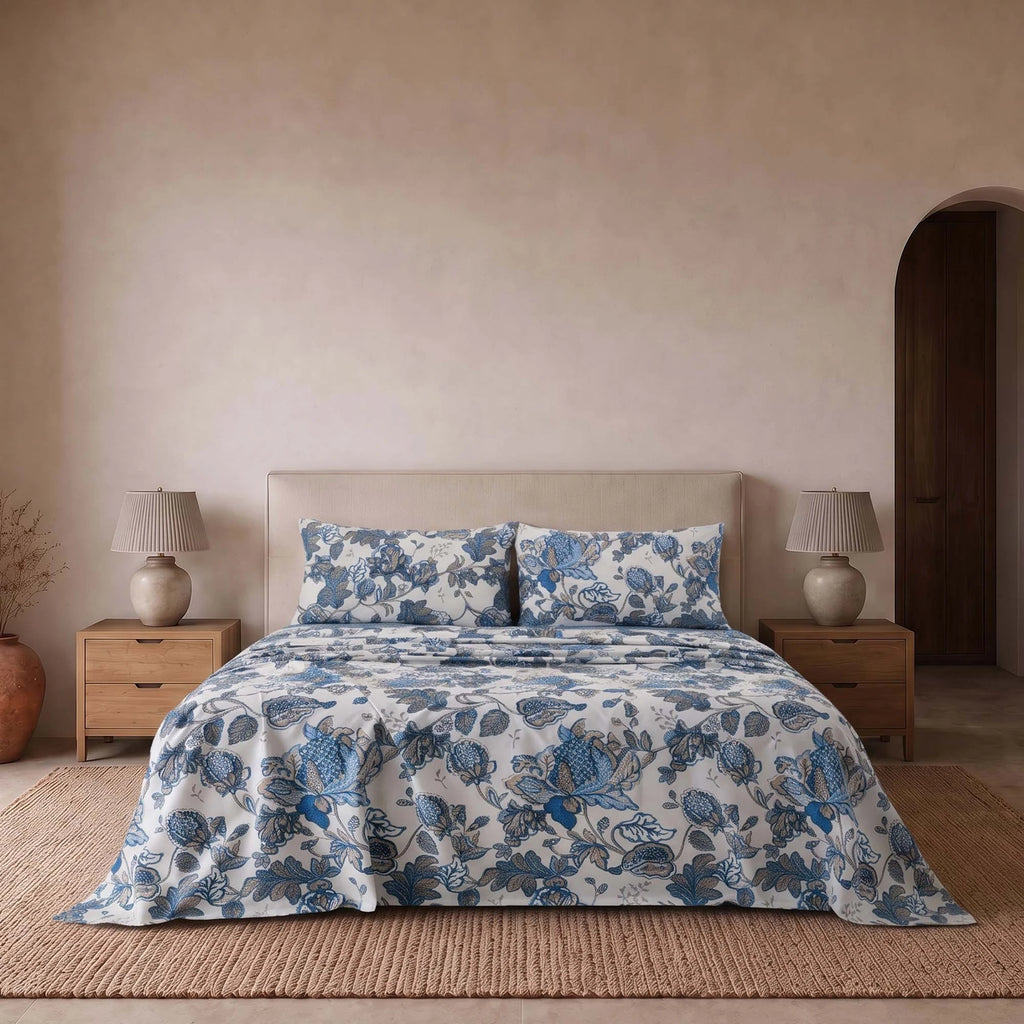 Completo letto 100% cotone fantasia ramage EMBER blu