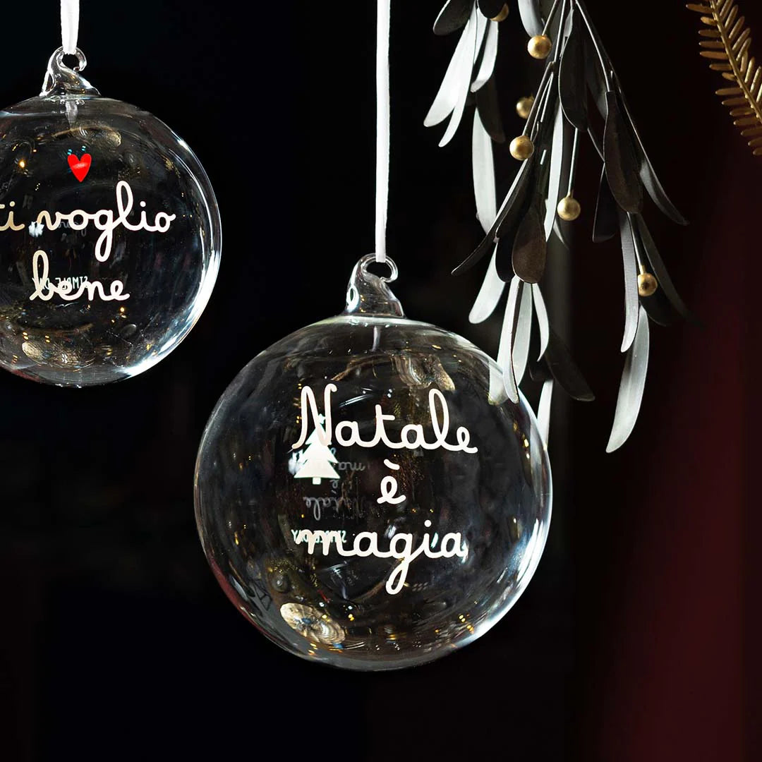 pallina in vetro borosilicato  "Natale è Magia" 15cm