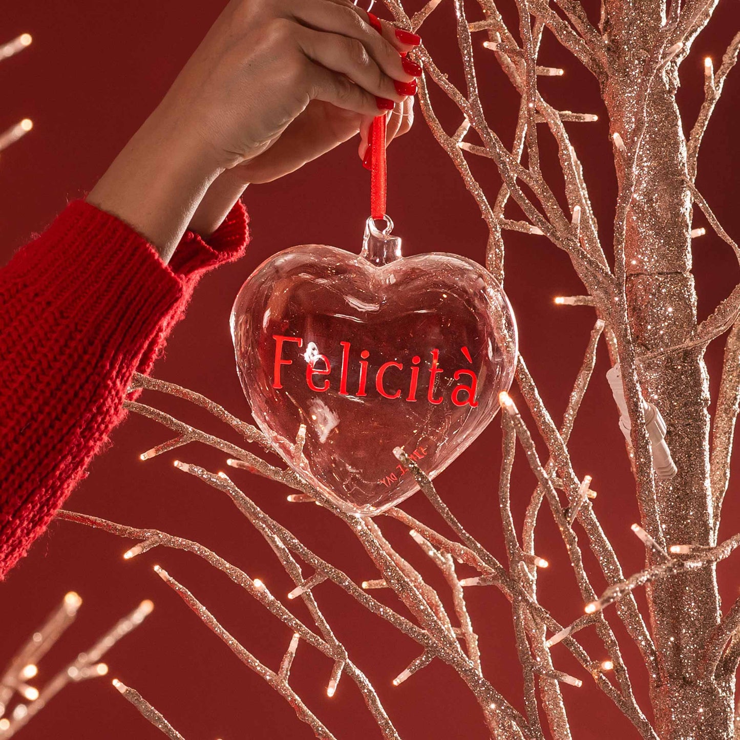 Pallina cuore in vetro borosilicato "Felicità" 15 cm