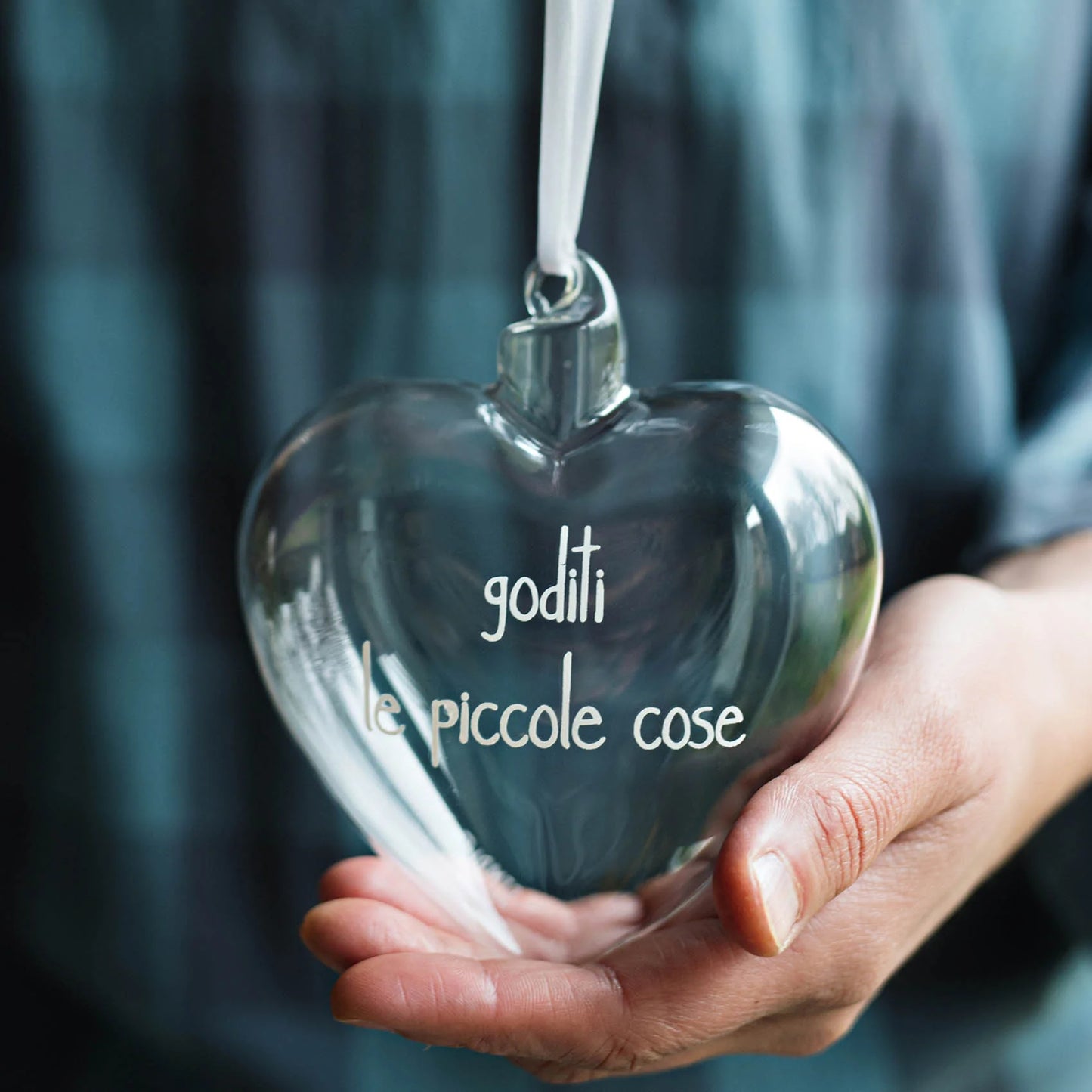 pallina a cuore borosilicato "Goditi le piccole cose" 11cm