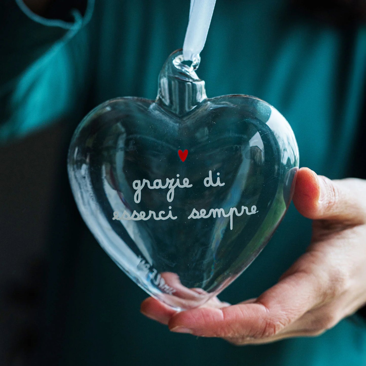 pallina a cuore borosilicato "Grazie di esserci sempre"