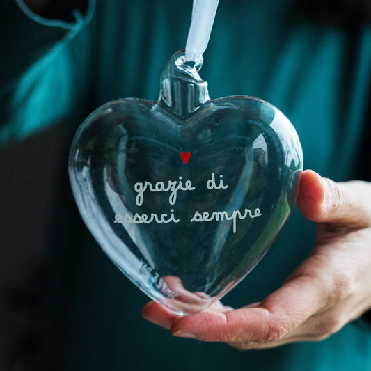 pallina a cuore borosilicato "Grazie di esserci sempre"