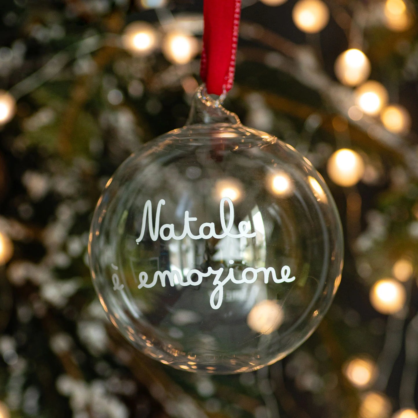 Pallina in vetro borosilicato "Natale è emozione" 12 cm