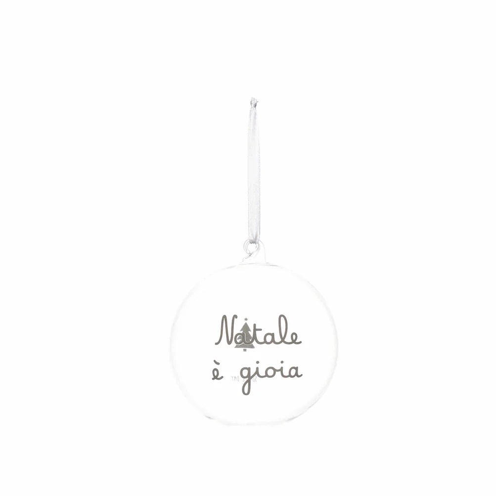 Pallina in vetro borosilicato "Natale è gioia" - 12 cm